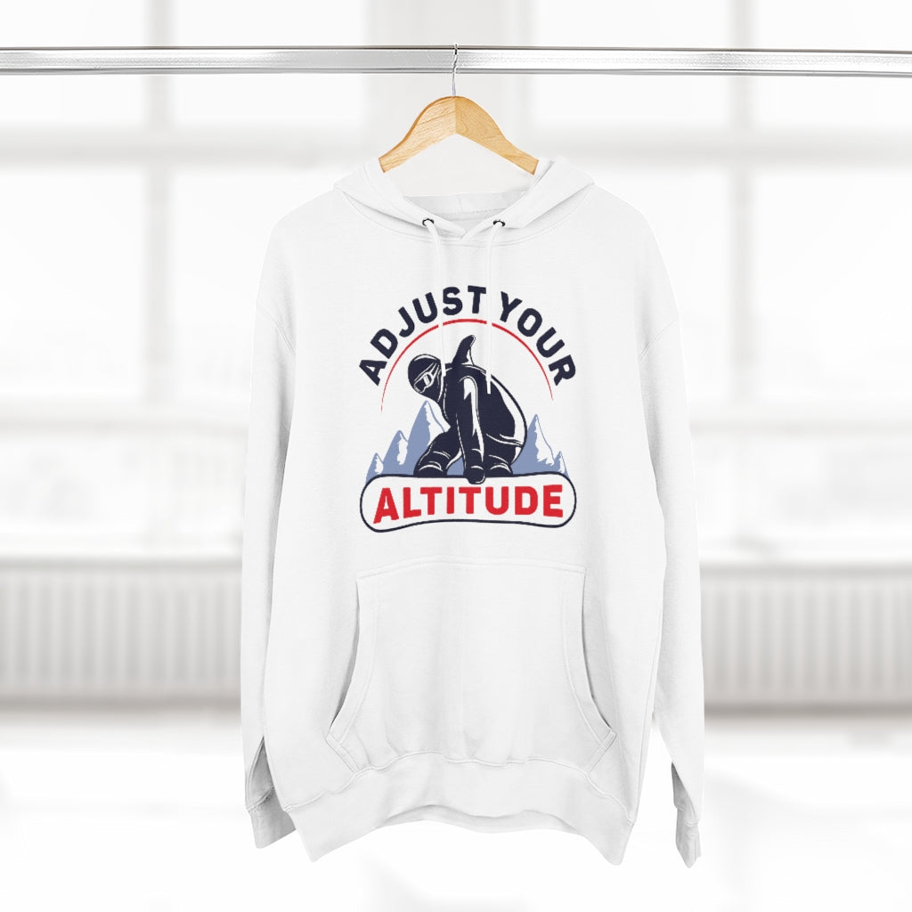 adjust your altitude unisex white snowboarding pun hoodie