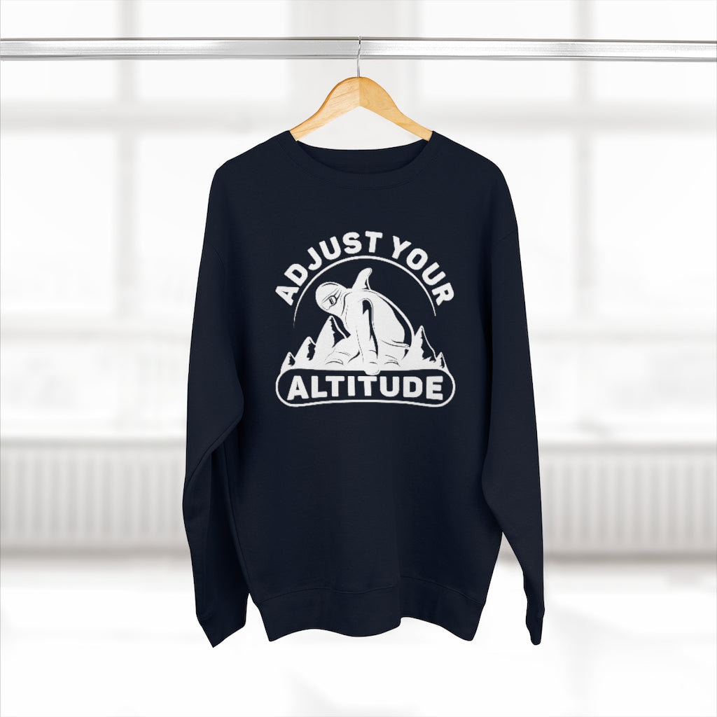 adjust your altitude unisex navy snowboarding pun sweatshirt