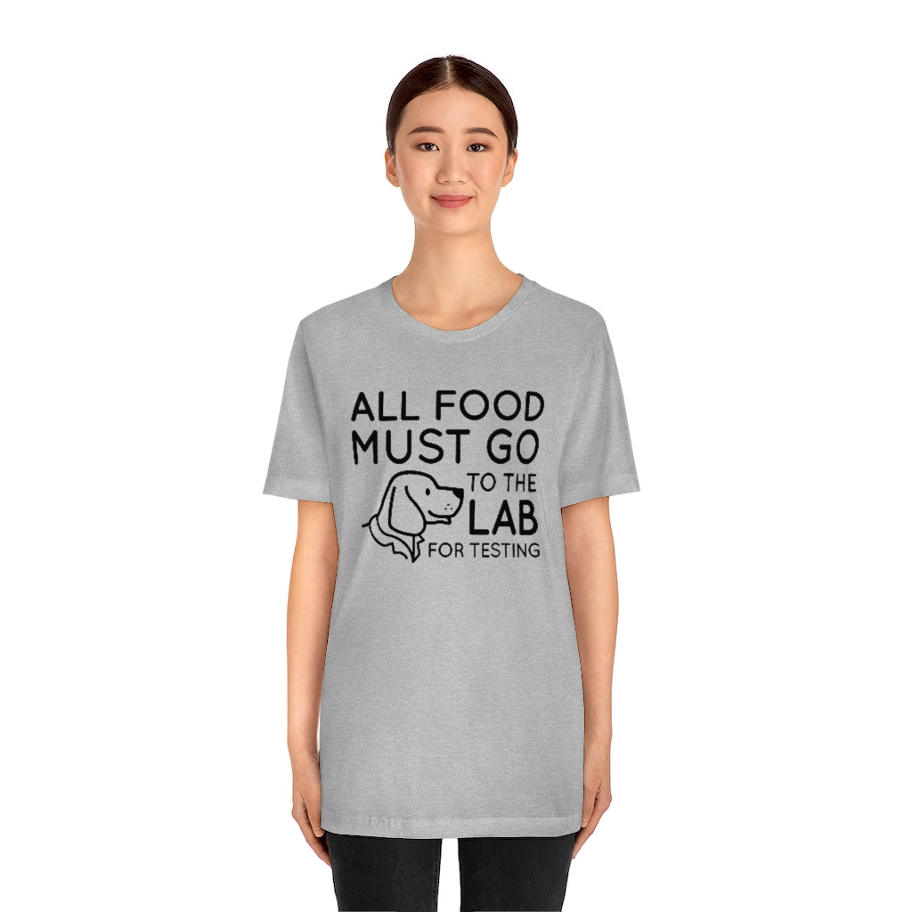 girl wearing all food must go to the lab for testing unisex athletic heather t-shirt