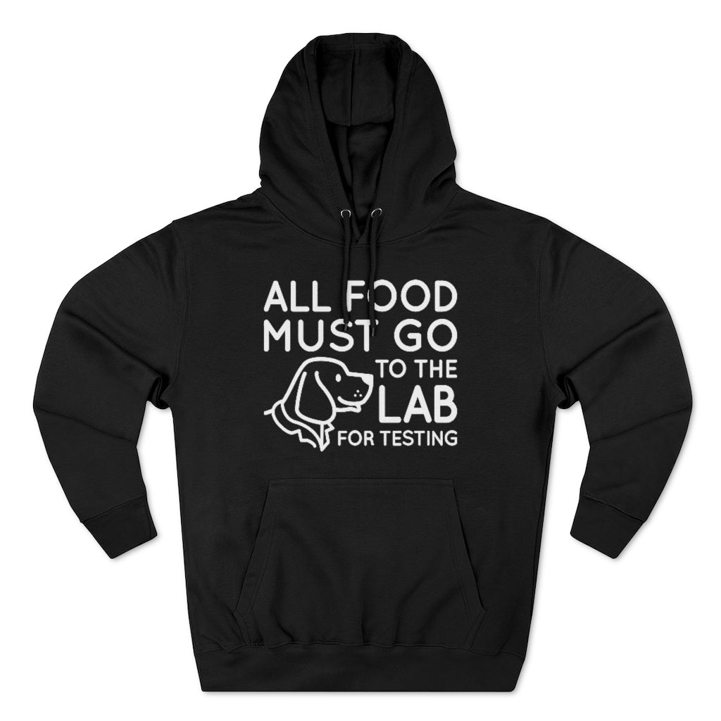 all food must go to the lab for testing unisex black hoodie