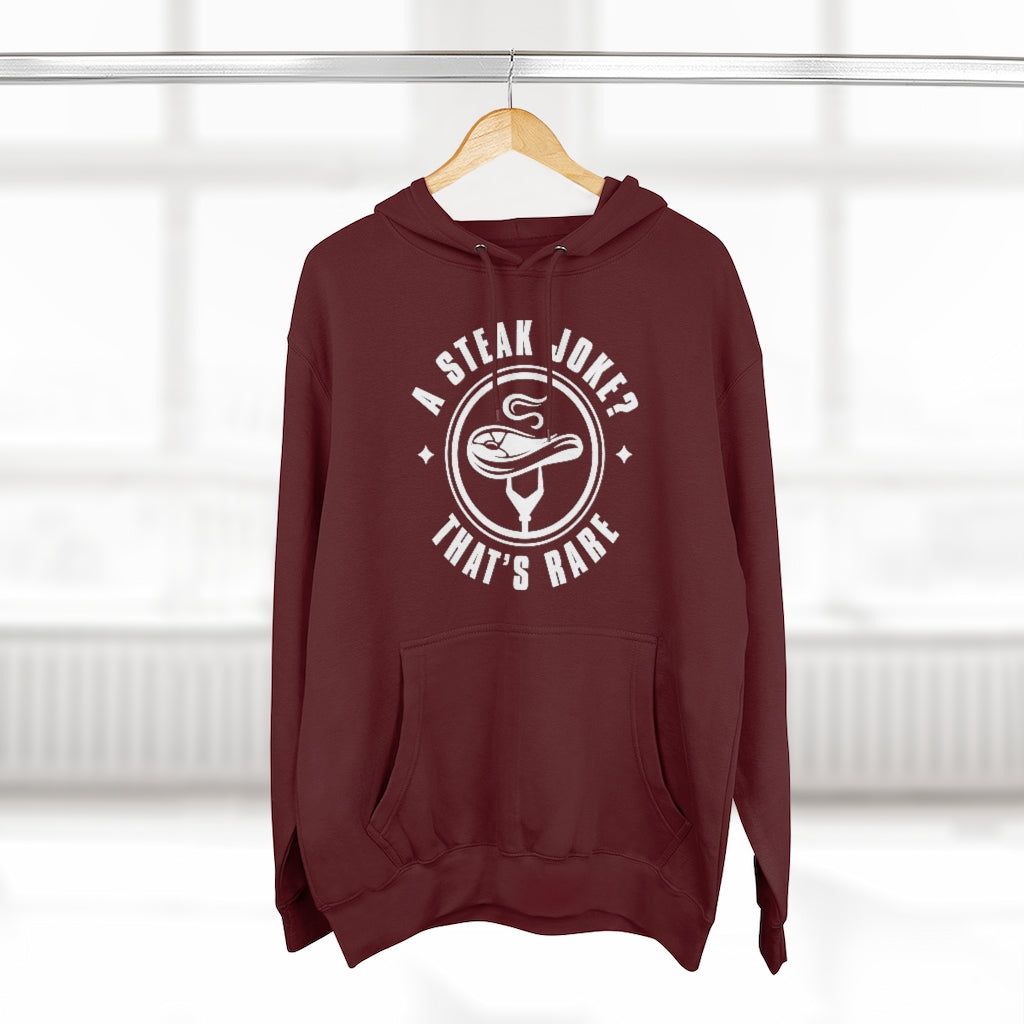 a steak joke that’s rare unisex burgundy food pun hoodie