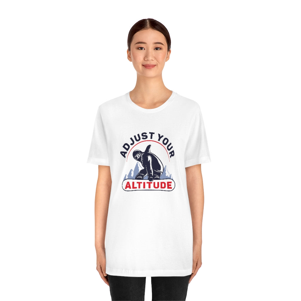 girl wearing adjust your altitude unisex white t-shirt