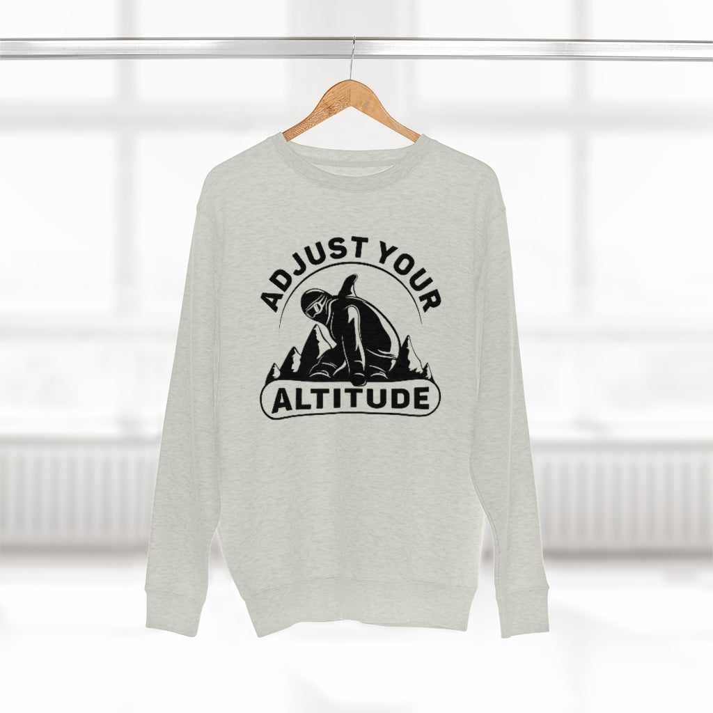 adjust your altitude unisex oatmeal heather snowboarding pun sweatshirt