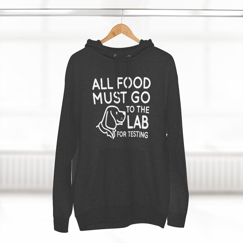 all food must go to the lab for testing unisex charcoal heather dog pun hoodie