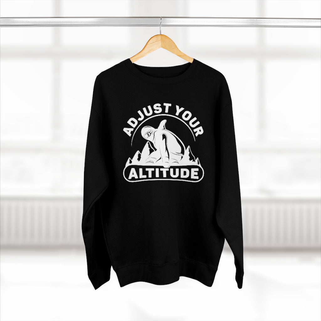 adjust your altitude unisex black snowboarding pun sweatshirt